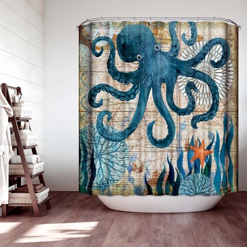 JMAHM Duschvorhang Wasserdicht Schimmelabweisend Polyester mit Zubehör (180x180, Colorful-Octopus) von JMAHM