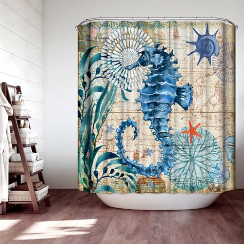 JMAHM Duschvorhang Wasserdicht Schimmelabweisend Polyester mit Zubehör (180x180, Colorful-Seahorse) von JMAHM