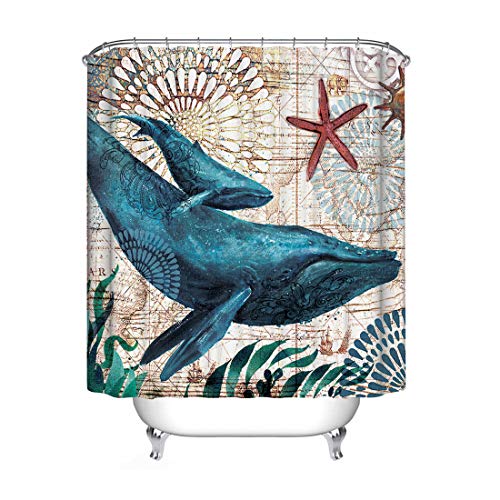 JMAHM Duschvorhang Wasserdicht Schimmelabweisend Polyester mit Zubehör (180x180, Colorful-Whale) von JMAHM