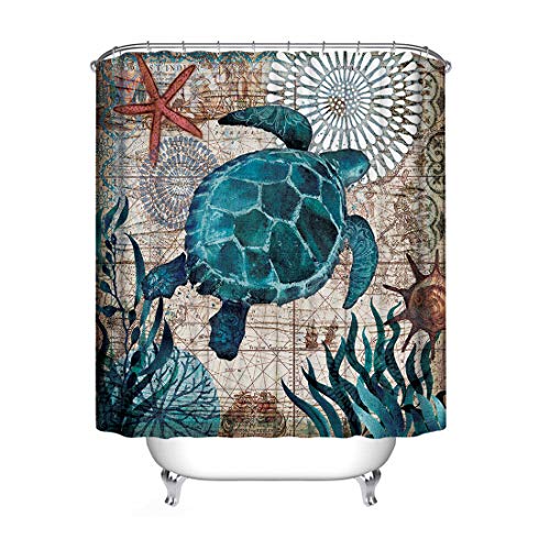 JMAHM Ocean Duschvorhang-Set, wasserdicht, schimmelresistent, Polyester, 180 x 200 cm, bunte Schildkröte von JMAHM