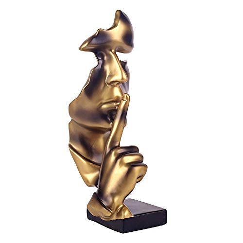 JMAHM Ornaments Silence is Gold Figur Statue Skulpturen Kunstharz übergroße Dekoration Basteln für Zuhause Wohnzimmer (28 cm, Gold) von JMAHM