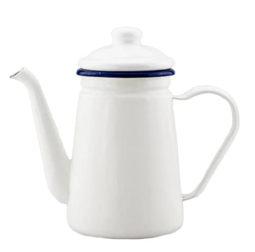 JMAHM Teekanne Emaille Kaffeekanne 1L Wasser Kanne Kann für Kaffee, Tee, Milch, Öl Verwendet Werden, Induction Cooker Gas Stove Universal (Weiß) von JMAHM