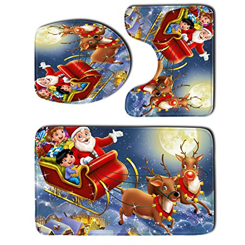 JMAHM Toiletten Sitzabdeckung Mat Badematten 3 Stück Badezimmer Set rutschfeste Badezimmer Teppich Matte Podest Mat Weihnachten (SHDJ11) von JMAHM