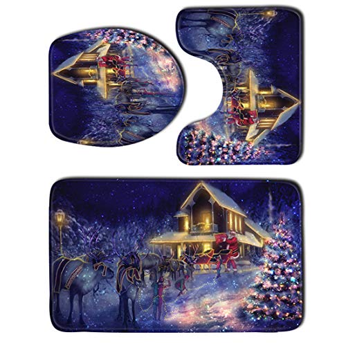 JMAHM Toiletten Sitzabdeckung Mat Badematten 3 Stück Badezimmer Set rutschfeste Badezimmer Teppich Matte Podest Mat Weihnachten (SHDJ16) von JMAHM
