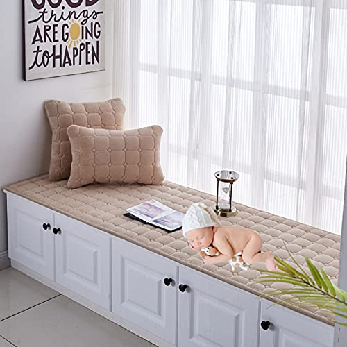 Erker-Sitzkissen Indoor, Rutschfestes Tatami-Kissen mit 2 Dekokissen,Erker Fensterbank Baumwolle Float Fensterkissen Sitze Sofa Schonbezug Abdeckung Pad Schlafzimmerbank,Camel-70*240cm/27*94in von JMBF