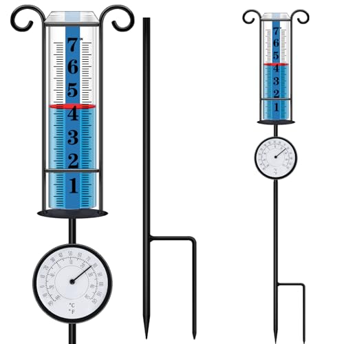 JMBay Regenmesser für den Außenbereich mit Thermometer, Regenmesser im Freien, Beste Bewertung, große Schrift, Regenmessgerät für Hof, Regenwasserzähler mit verdicktem Kunststoffrohr und von JMBay