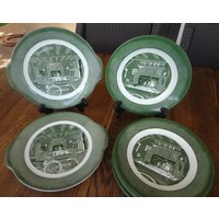 Vintage Keramik Homestate Greenes Geschirr Und Kuchenteller Von Royal, Made in The Usa von JMCWTreasures
