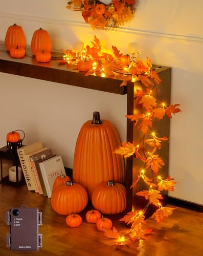 JMEXSUSS Herbstgirlande mit Lichtern, Herbstdekoration für Zimmer, Kamin, Kaminsims, 24 orangefarbene LED-Ahorn-Herbstlichter, Batterie für Tisch, Zuhause, Halloween, Erntedankfest, Ernte, Herbst JMEXSUSS Herbstgirlande mit Lichtern, Herbstdekoration für Zimmer, Kamin, Kaminsims, 24 orangefarbene LED-Ahorn-Herbstlichter, Batterie für Tisch, Zuhause, Halloween, Erntedankfest, Ernte, Herbst von JMEXSUSS