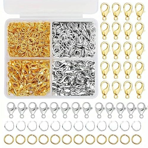 1 Set Box Gold Silber Karabinerverschluss Offene Biegeringe für Schmuckherstellung Armbänder Halsketten Haken Kettenverschluss DIY Zubehör-Typ2 von JMGDJ
