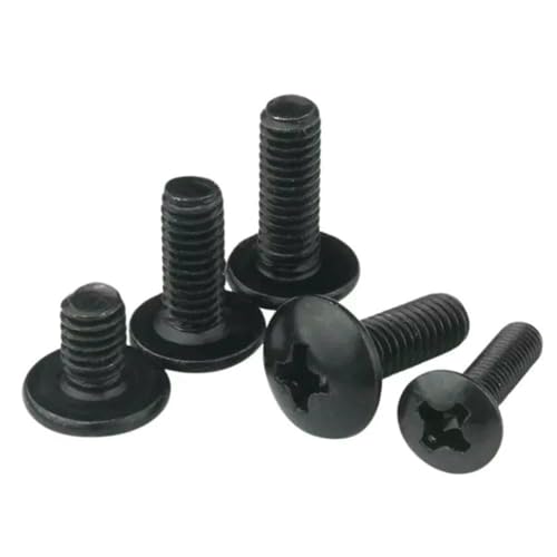 10 Stück/Los Schrauben M2 M2.5 M3 M3.5 M4 M5 M6 Schwarz plattierte elektronische Kohlenstoffstahlschrauben Kreuzschlitzschrauben mit Flachrundkopf und Pilzkop von JMGDJ