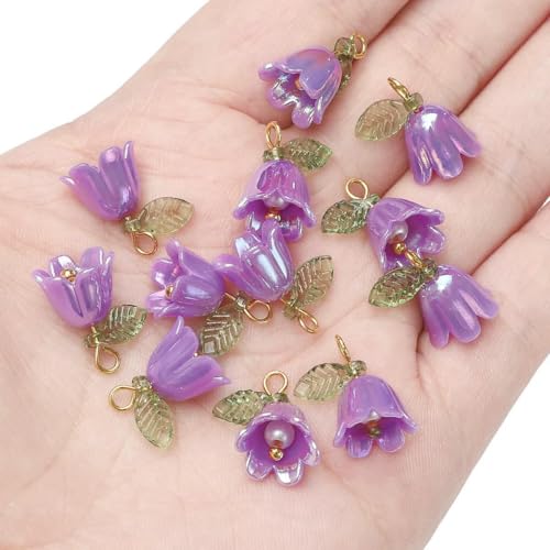 11 x 14 mm, 2–10 Stück, Acrylperlen im Maiglöckchen-Design, mit farbigen losen Perlen überzogen, handgefertigt, DIY-Schmuckherstellung, Brac-Style6 – 11 x 14 mm, 2 Stück von JMGDJ