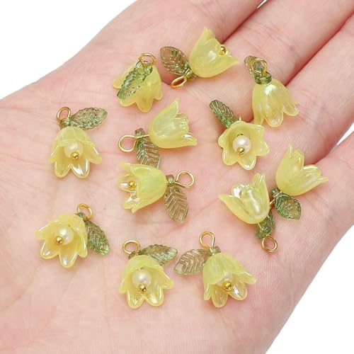 11 x 14 mm, 2–10 Stück, Acrylperlen im Maiglöckchen-Design, mit farbigen losen Perlen überzogen, handgefertigt, DIY-Schmuckherstellung, Brac-Style9 – 11 x 14 mm, 10 Stück von JMGDJ