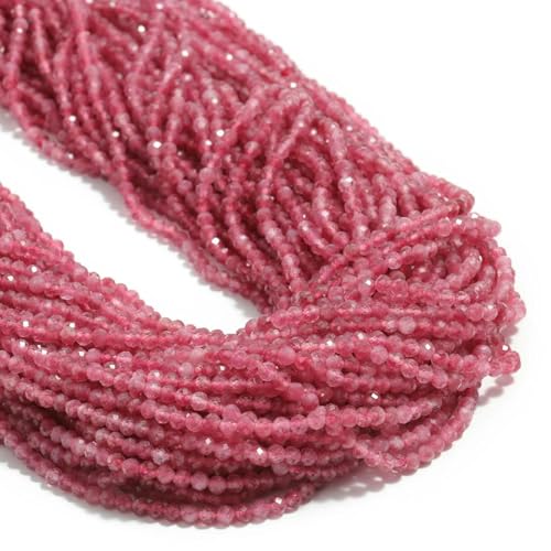 2 3 4,0 mm facettierte kleine Perlen, natürlicher Aquamarin, Lapislazuli, Turmalin, Amethyst, Steinperlen zur Schmuckherstellung, DIY-Zubehör – rosa Turmaline – 3,0 mm, ca. 115 Stück von JMGDJ