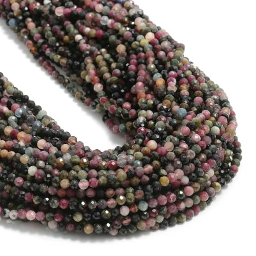 2 3 4,0 mm facettierte winzige Perlen, natürlicher Aquamarin, Lapislazuli, Turmalin, Amethyst, Steinperlen zur Schmuckherstellung, DIY-Zubehör, Turmalin, 3,0 mm, ca. 115 Stück von JMGDJ