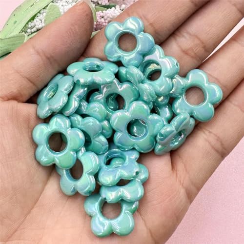 20 Stück 19 mm laserfarbene fünfeckige Blumen-Hohlperlen, Schmuckherstellungszubehör, DIY-Acrylanhänger für Handykette, Blau, 19 mm von JMGDJ