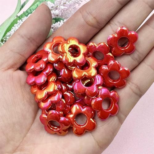 20 Stück 19 mm laserfarbene fünfeckige Blumen-Hohlperlen, Schmuckherstellungszubehör, DIY-Acrylanhänger für Handykette, Rot, 19 mm von JMGDJ
