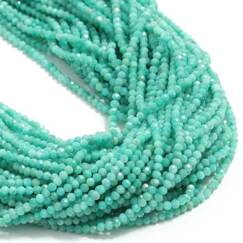 3 4,0 mm facettierte kleine Perlen, natürlicher Aquamarin, Lapislazuli, Turmalin, Amethyst, Steinperlen zur Schmuckherstellung, DIY-Zubehör, Amazonit, 2–3,0 mm, ca. 115 Stück von JMGDJ