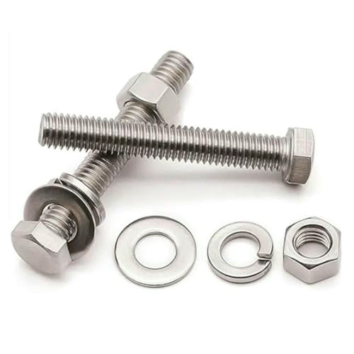 4-in-1-Set Vollgewinde 304 Edelstahl Außensechskant Sechskantschraube Mutter Unterlegscheibe Federscheibe Dichtung Kombinationsschraube-M14 (1Set)-30mm von JMGDJ