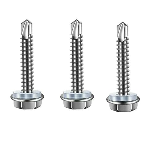 410 Edelstahl-Sechskant-Bohrschrauben M4.2 M4.8-M6.3.0mm Selbstschneidende TEK-Schrauben mit Gummiring Dachschraube #8#10#-M6.3 10 Stück-19mm-mit Gummiauflage von JMGDJ