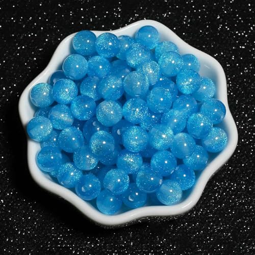 50 Stück 8 mm mehrfarbige Harzperlen mit feinem Glitzer, Vitalität, einzigartige runde lose Acrylperlen, handgefertigte DIY-Schmuckherstellung, Blau2, 8 mm, ca. 50 Stück von JMGDJ
