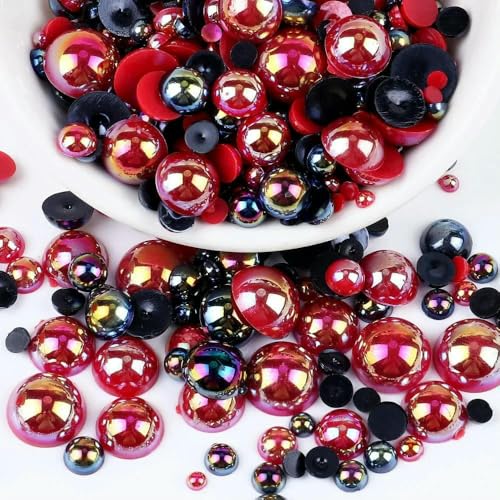 Mix Color AB Halbrunde ABS-Perlen Perlen Flatback für DIY Nageldekor Schmuckherstellung F0104-Mix 9-3-10 mm 10 g von JMGDJ