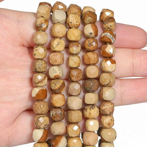 Natürliche Amethystperlen, 7–8 mm, facettiert, quadratisch, Würfel, geometrische Form, lose Perlen zur Schmuckherstellung, DIY-Zubehör – Bildjaspis – 7–8 mm, 22 Stück von JMGDJ
