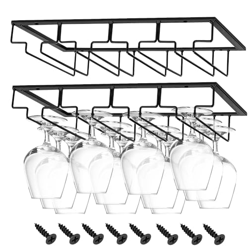 JMIATRY 2 Stk Weinglashalter, Weinglashalter unter dem Schrank, 4 Racks Metall Weinglashalter Hängend, Weinglas Halterung für Familie Restaurant Hotel Bar (41×23.5×6 CM, Schwarz) von JMIATRY