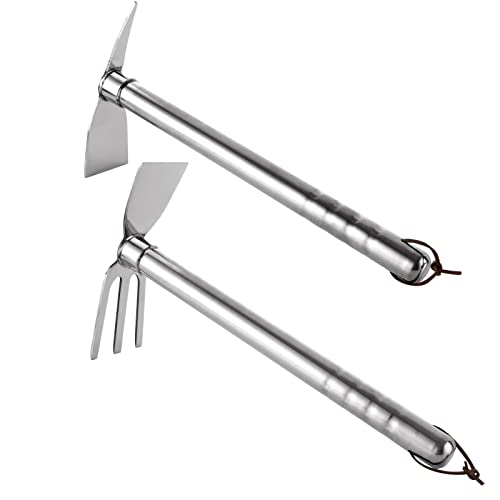 JMIATRY 2 Stück Hacke Gartenwerkzeug, 2 in 1 Gartenhacke und 2 in 1 Schaufel und Spitzhacke, Edelstahl-Grabhacke Gartenwerkzeuge zum Lösen von Graben, Jäten, Sämling, Umpflanzen, Anbau von JMIATRY
