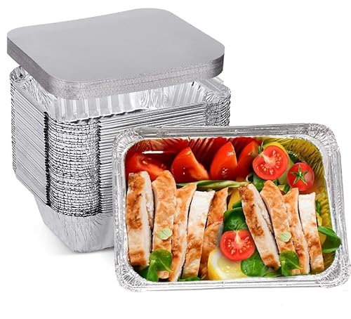 JMIATRY 30 Stück Aluschalen Grill 2200ML, Aluschalen mit Deckel 31.5x20.5x5 cm, Alu Grillschalen für Backen, Braten, Kochen von JMIATRY