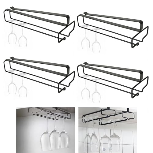 JMIATRY 4 Stk Weinglas Halterung, Weinglashalter Hängend 26x11.5CM, Glashalter Hängend Weinglas Regal für Küche Bar Restaurant Schwarz von JMIATRY