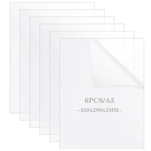 JMIATRY 6 Stück Acrylplatte A3, Acrylglas Platte, Acrylplatte Transparent für Wandarbeiten, Glas-Bilderrahmen, DIY-Projekte, Schilder und Malerei - 420x290x2MM von JMIATRY