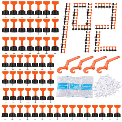 JMIATRY 796-Teiliges Mehrweg Fliesen Nivelliersystem, Fliesen Zubehör, Fliesen-Abstandshalter mit 4 speziellen Schraubenschlüsseln und einziehbarer Stahlnadel für Wand- Und Bodenfliesen von JMIATRY