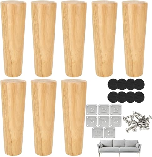 JMIATRY 8 Stück Möbelfüße Holz 15cm, Holzfüße für Möbel, Kommodenbeine mit Montageplatte, Schrauben für Sofa, Tisch, Stuhl, Teeschrank von JMIATRY