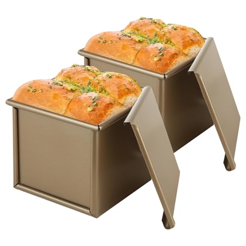 JMIATRY Pullman Kastenform mit Deckel, 240 g, goldfarben, antihaftbeschichtet, Karbonstahl, Kastenform zum Backen, Toast, Kuchen, 11 x 11 cm, 2 Stück JMIATRY Pullman Kastenform mit Deckel, 240 g, goldfarben, antihaftbeschichtet, Karbonstahl, Kastenform zum Backen, Toast, Kuchen, 11 x 11 cm, 2 Stück von JMIATRY