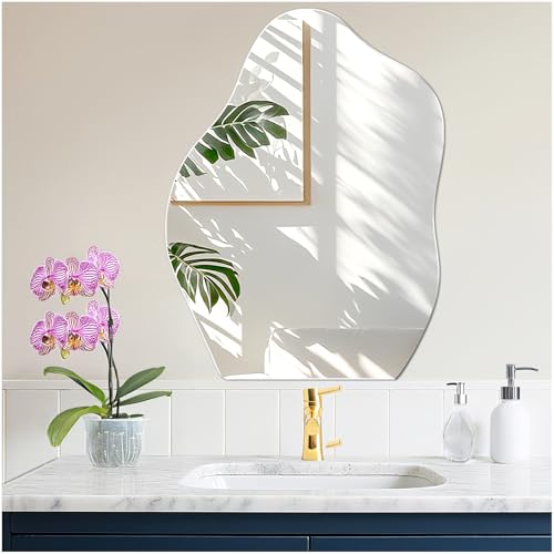 JMITHA Spiegel Asymmetrisch 45 x 60 cm Rahmenlos Glas HD Deko Spiegel Wand Badezimmerspiegel Asymmetrischer Spiegel für Badezimmer Flur Wohnzimmer Schlafzimmer von JMITHA