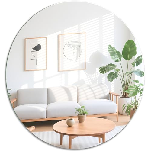 JMITHA Spiegel Rund 40cm Rahmenlos HD Glas Runder Spiegel Spiegelfliesen Selbstklebend Dekorative Wandspiegel Klebespiegel Spiegelfolie von JMITHA