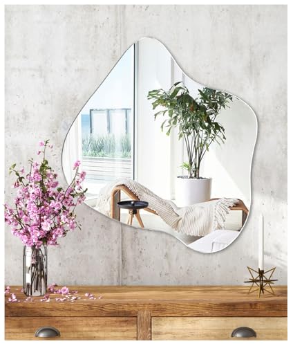 JMITHA Wandspiegel Asymmetrisch Spiegel Asymmetrisch Wandspiegel Selbstklebend Asymmetrischer Spiegel Badezimmerspiegel HD Glas Tischspiegel von JMITHA