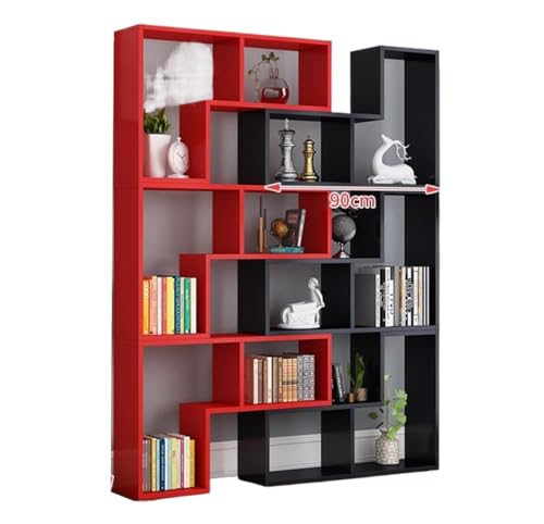 JMJSZMEX Einfaches kombiniertes Bücherregal, kreative Vitrine, Gitterschrank, Eckbücherregal für Wohnzimmer, Trennschrank, Farbe: x24 x 180 cm, Rot + Weiß von JMJSZMEX