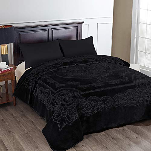 JML Fleecedecke, King-Size, schwere koreanische Nerzdecke, 214 x 240 cm, 4,1 kg, einlagig, weich und warm, dicke Raschel-bedruckte Nerzdecke für Herbst, Winter, Bett, Zuhause, Geschenke, schwarz von JML