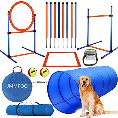 JMMPOO Agility Set Hunde, 65-Teiliges Agility Ausrüstung für Hundetraining Spiele mit Hundetunnel, Hürden, 8 Slalomstangen, Springring, 2 Tennis Ball Spielzeuge, Pause-Box, Leckerlibeutel, Tragetasche JMMPOO Agility Set Hunde, 65-Teiliges Agility Ausrüstung für Hundetraining Spiele mit Hundetunnel, Hürden, 8 Slalomstangen, Springring, 2 Tennis Ball Spielzeuge, Pause-Box, Leckerlibeutel, Tragetasche von JMMPOO