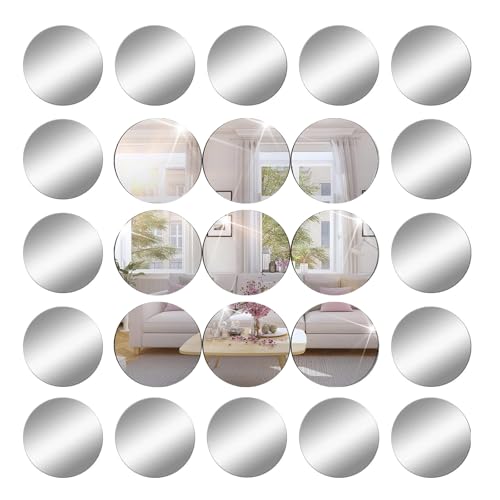 JMNHSOA 25 Stück Runde Kreis Spiegel Wandaufkleber Dekospiegel DIY, 5cm Acryl Spiegel Wand Dekor, Selbstklebende Flexibler Spiegel HD für Schlafzimmer,Wohnzimmer. von JMNHSOA