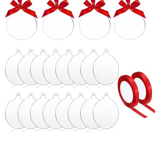 JMNHSOA 50 Stücke Acrylscheibe Weihnachtskugel Deko,Transparenten Acrylscheibe Weihnachten mit Rotem Band Plexiglasplatten Christbaumkugeln Plexiglasscheibe für Weihnachten Dekoration Basteln(7.6cm) von JMNHSOA