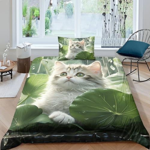 3D Niedliche Katze Bettwäsche 135x200 Junge, Weiche, Mikrofaser Deckenbezug, Tiere Bettwäsche Winter 135x200 + 1 Mal 50x75cm Kissenbezug von JMORCO