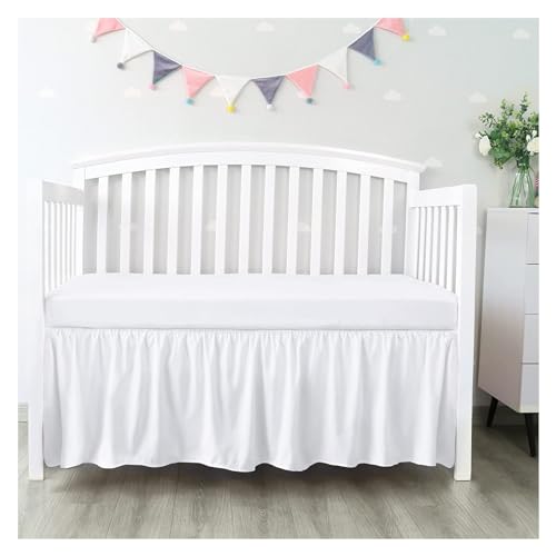 BettschüRze Kinderbettrock mit weißen Oberlaken – 4 Seiten mit plissierten Rüschen for Baby-Jungen-Mädchen-Kleinkinder-Tagesdecke Bettvorleger (Color : White, Size : 70x140x36cm) von JMORCO