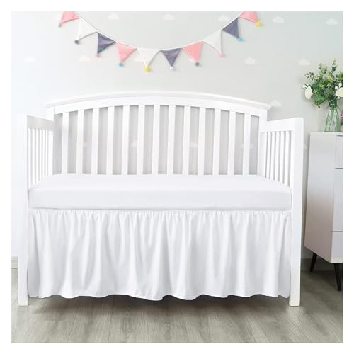 JMORCO BettschüRze Kinderbettrock mit weißen Oberlaken – 4 Seiten mit plissierten Rüschen for Baby-Jungen-Mädchen-Kleinkinder-Tagesdecke Bettvorleger (Color : White, Size : 70x140x36cm) von JMORCO