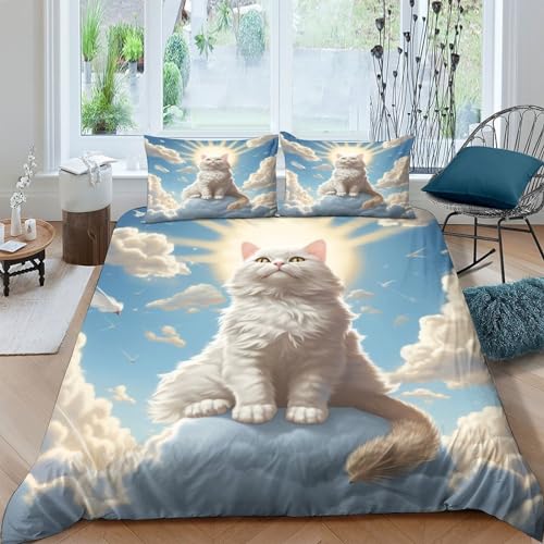 Coole Katze Bettwäsche Kinder 135x200 Jungen, Weiche, Mikrofaser Deckenbezug, Tiere Bettwaren & Bettwäsche + 2 Mal 50x75cm Kissenbezug von JMORCO