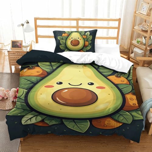 JMORCO Avocado Weiche Und Angenehme Bettwäsche Single（135x200cm） Obst-Motiv Bettwäsche Set Für Mädchen 3D Druck Microfaser Bettbezug Und Kissenbezug,Reißverschluss von JMORCO