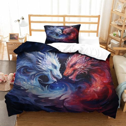 JMORCO Fantasie-Drache Bettwäsche Single（135x200cm） Mädchen 3D KI-Entwurf Kinderbettwäsche Bettbezug Und Kissenbezug Geschenk Für Mädchen,mit Kissenbezug 2teilig von JMORCO