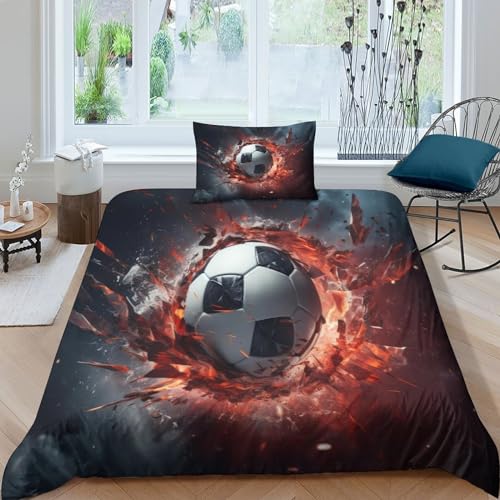 JMORCO Mikrofaser Bettwäsche 135x200 Winter, Kuschel Bettwäsche Fussball, Fußball Bettwäsche-Sets - 1xBettbezug 135x200cm + 1xKissenbezug 50x75cm von JMORCO