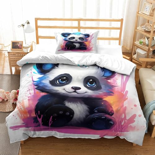 JMORCO Panda Bettwäsche Single（135x200cm） Mädchen 3D Tiere Kinderbettwäsche Bettbezug Und Kissenbezug Geschenk Für Mädchen,mit Kissenbezug 2teilig von JMORCO